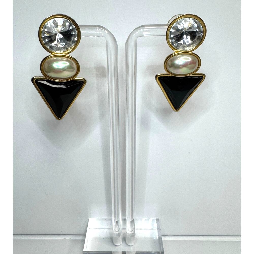1980s Style Post Black and White Back Earrings Unmarked